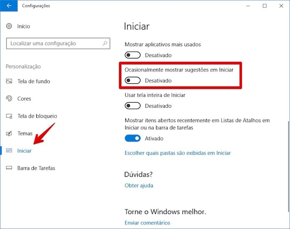 Desativando as sugestões de apps (Foto: Reprodução/Helito Bijora)